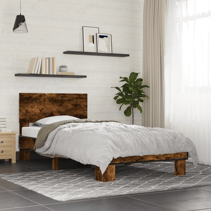 Bed Frame Smoked Oak 90x200 cm Engineered Wood and Metal