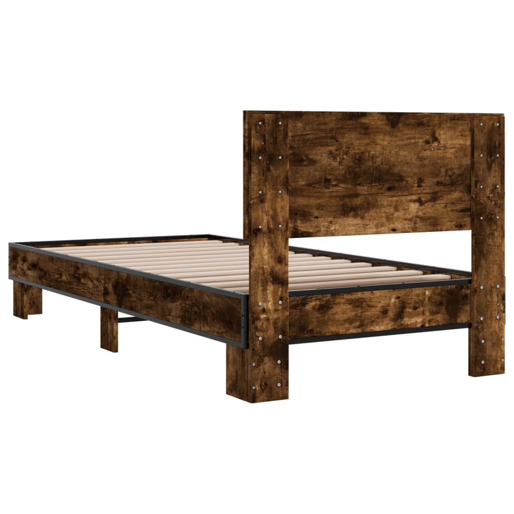 Bed Frame Smoked Oak 90x200 cm Engineered Wood and Metal