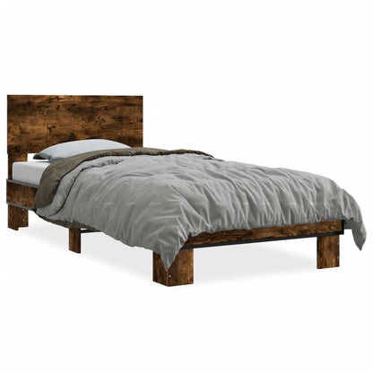 Bed Frame Smoked Oak 90x200 cm Engineered Wood and Metal