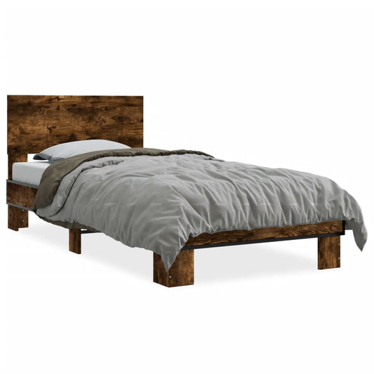 Bed Frame Smoked Oak 90x200 cm Engineered Wood and Metal