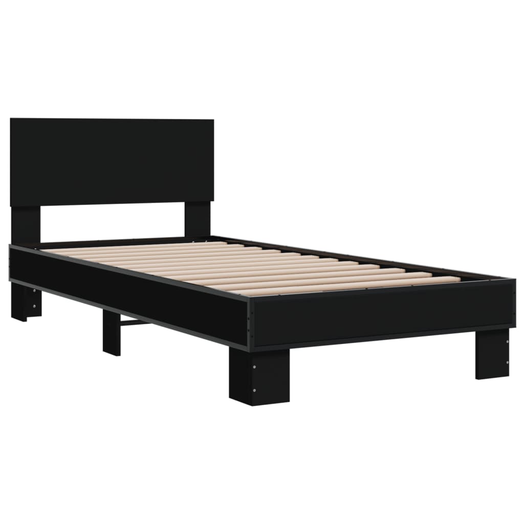 Bed Frame Black 75x190 cm Small Single Engineered Wood and Metal