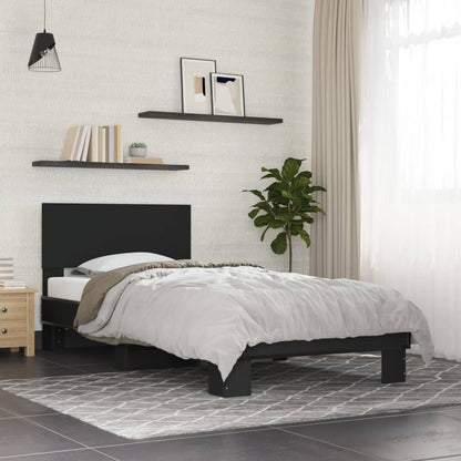 Bed Frame Black 75x190 cm Small Single Engineered Wood and Metal