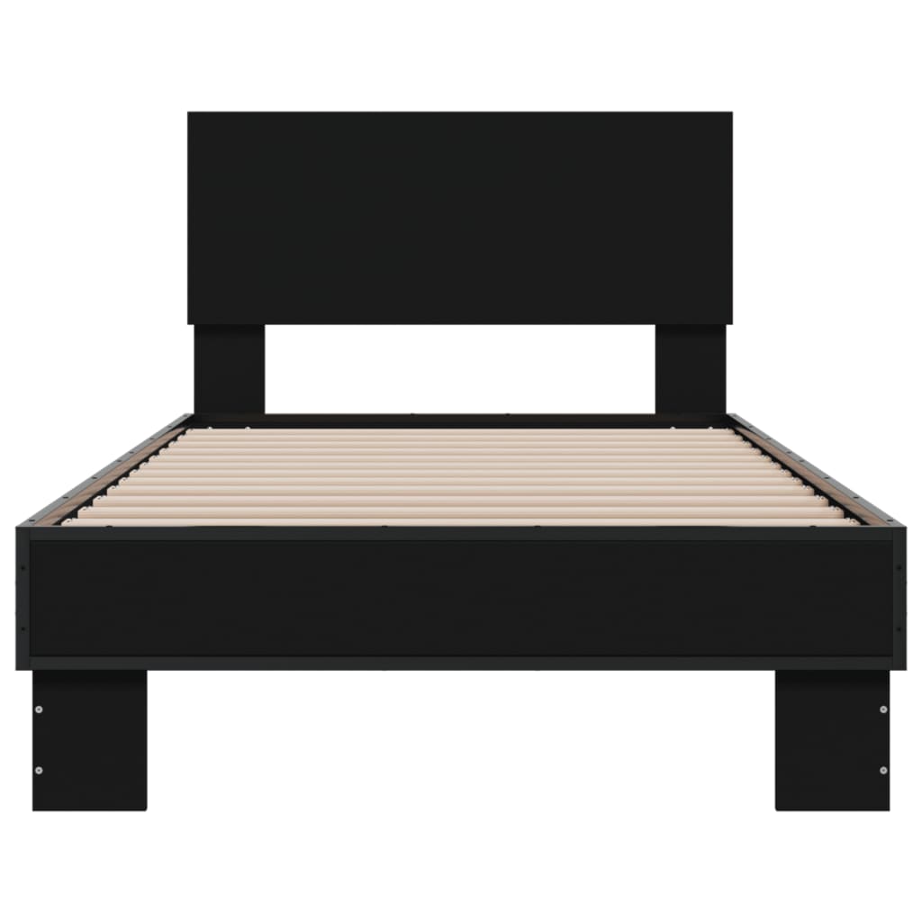 Bed Frame Black 75x190 cm Small Single Engineered Wood and Metal