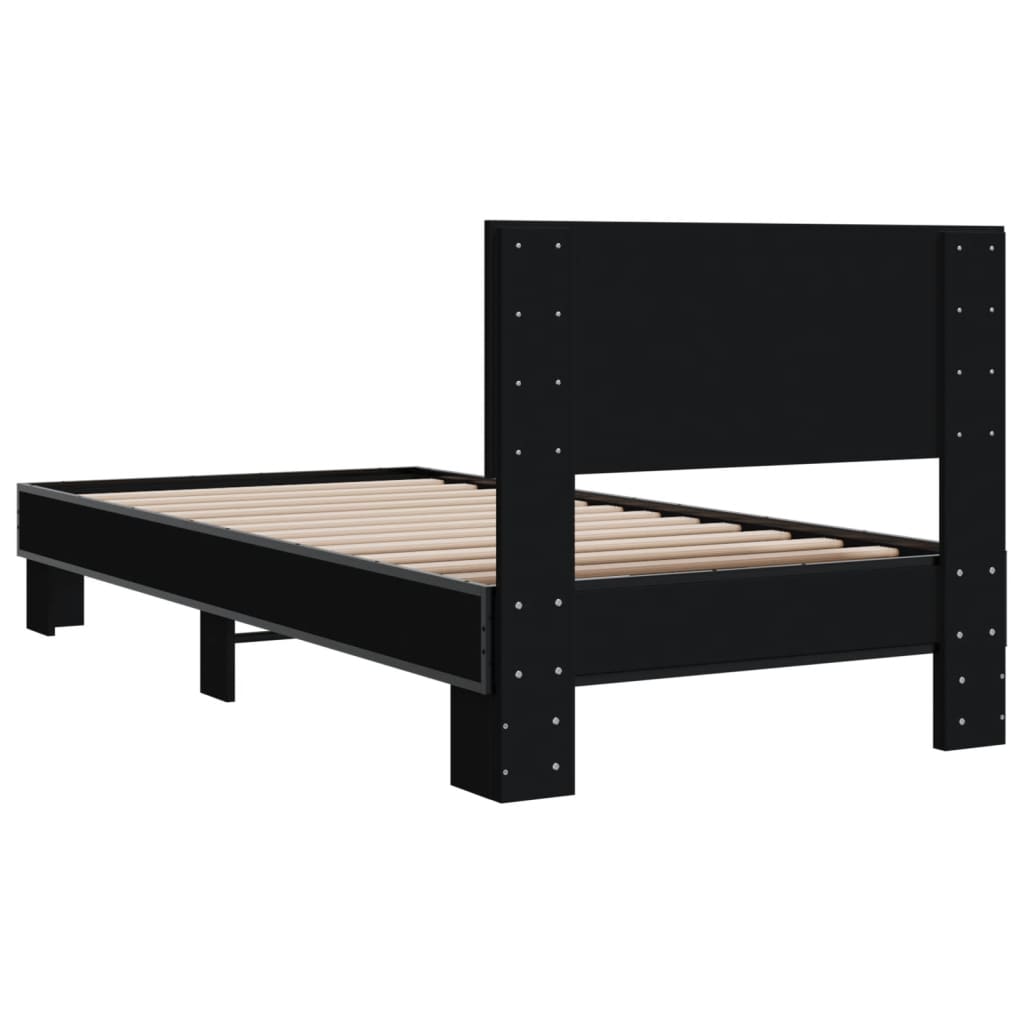 Bed Frame Black 75x190 cm Small Single Engineered Wood and Metal