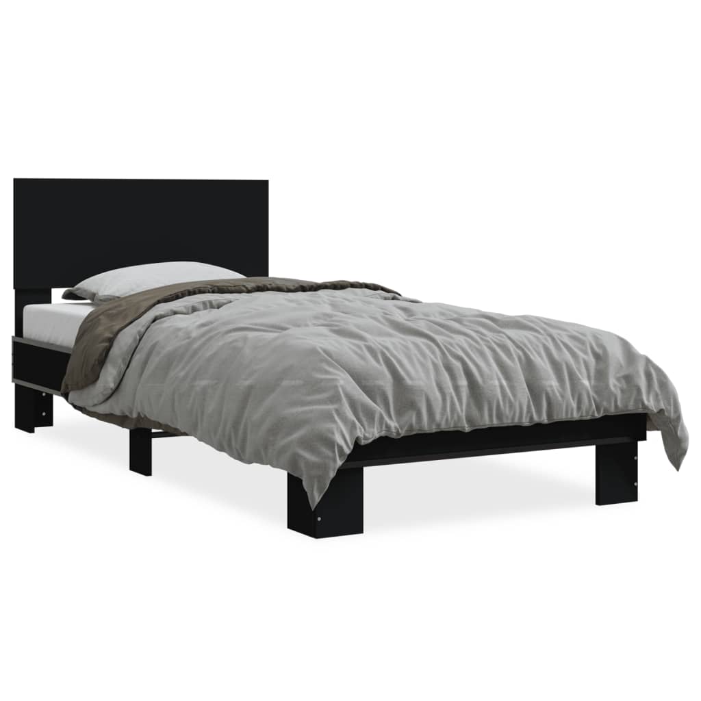 Bed Frame Black 75x190 cm Small Single Engineered Wood and Metal