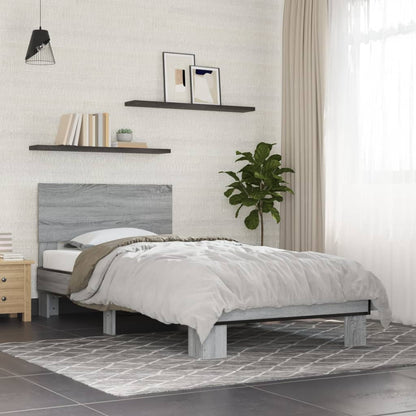 Bed Frame Grey Sonoma 75x190 cm Small Single Engineered Wood and Metal