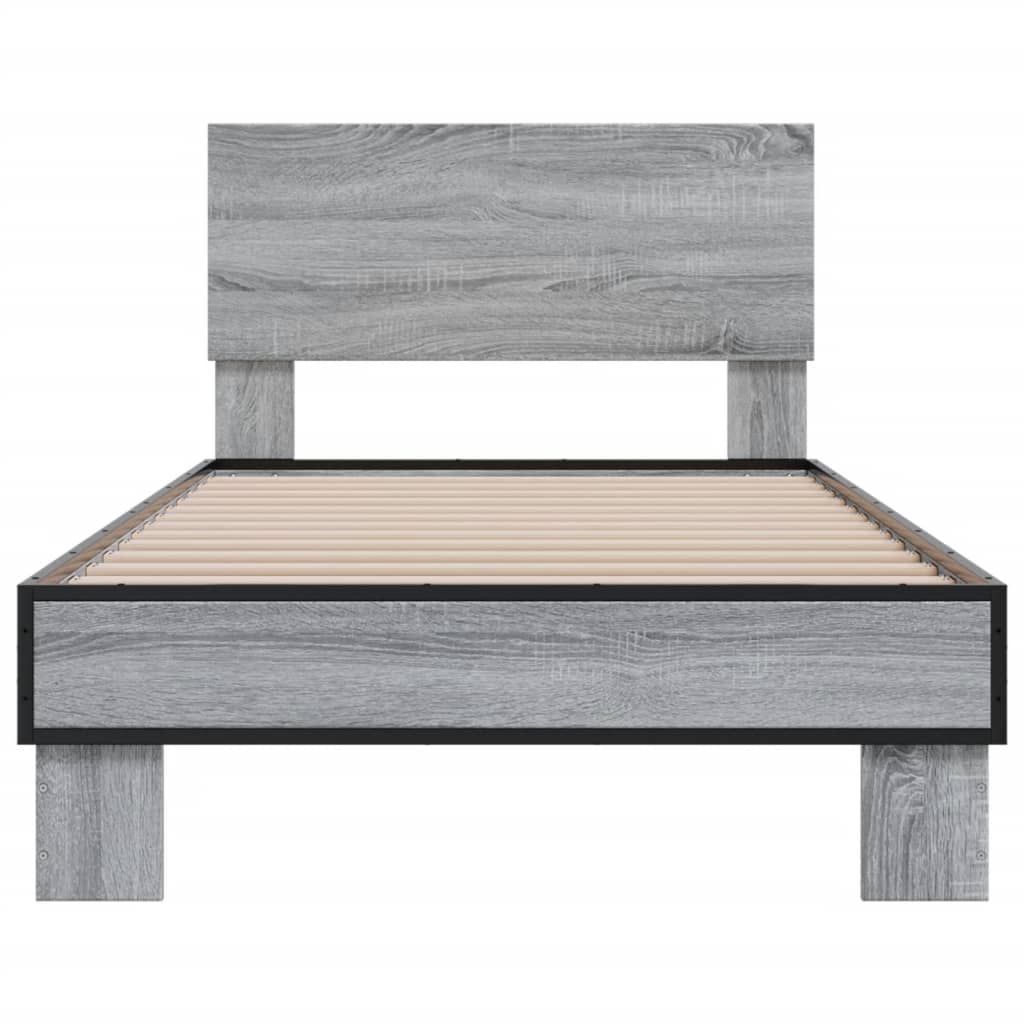 Bed Frame Grey Sonoma 75x190 cm Small Single Engineered Wood and Metal