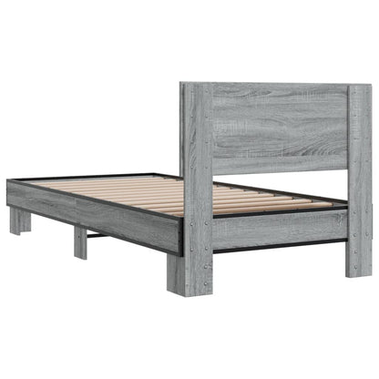 Bed Frame Grey Sonoma 75x190 cm Small Single Engineered Wood and Metal