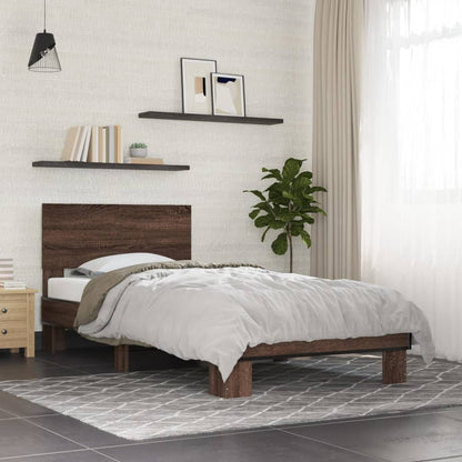 Bed Frame Brown Oak 75x190 cm Small Single Engineered Wood and Metal