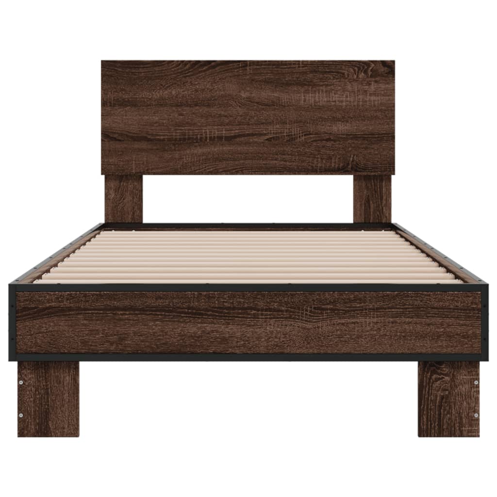 Bed Frame Brown Oak 75x190 cm Small Single Engineered Wood and Metal