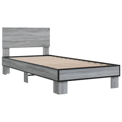 Bed Frame Grey Sonoma 90x190 cm Single Engineered Wood and Metal