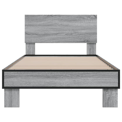 Bed Frame Grey Sonoma 90x190 cm Single Engineered Wood and Metal