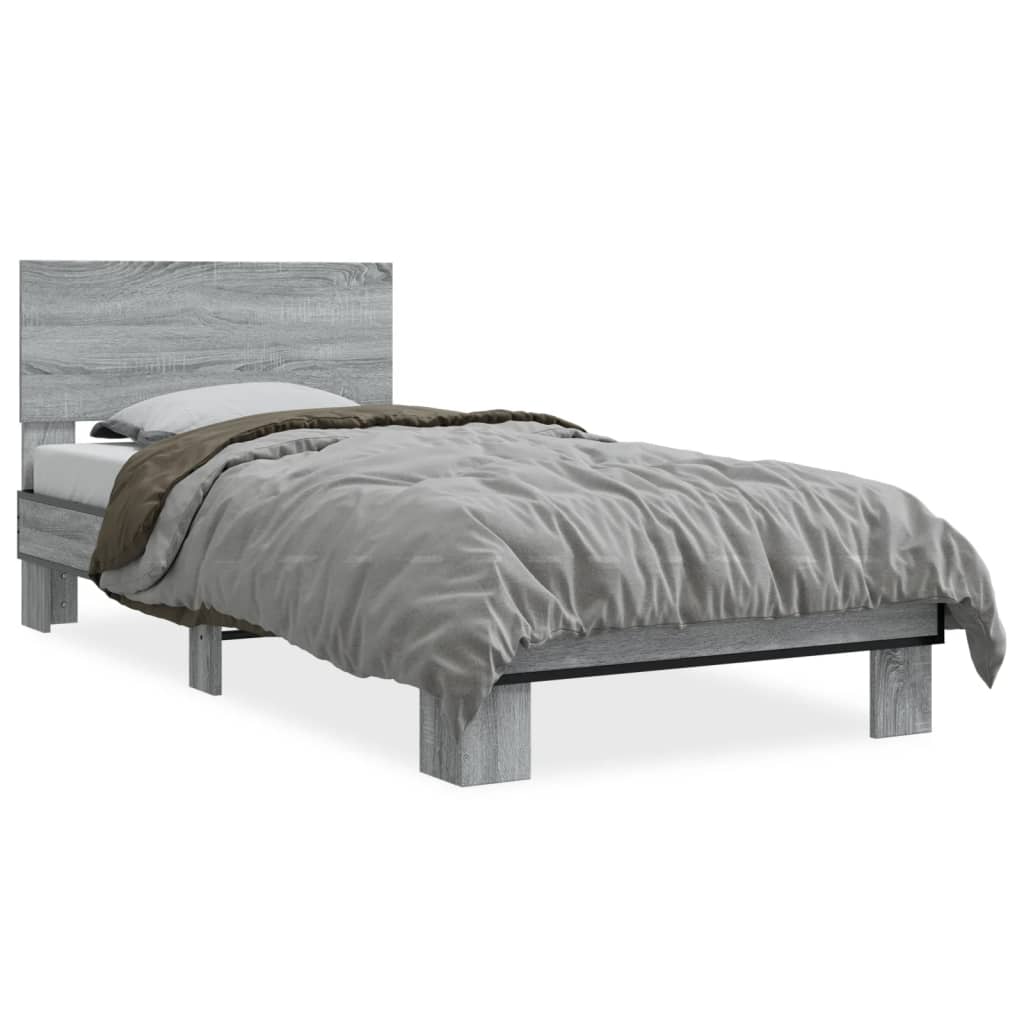 Bed Frame Grey Sonoma 90x190 cm Single Engineered Wood and Metal