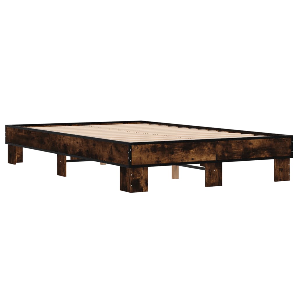 Bed Frame Smoked Oak 140x200 cm Engineered Wood and Metal