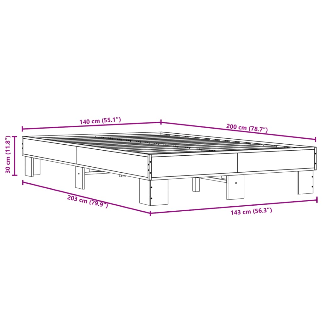 Bed Frame Smoked Oak 140x200 cm Engineered Wood and Metal