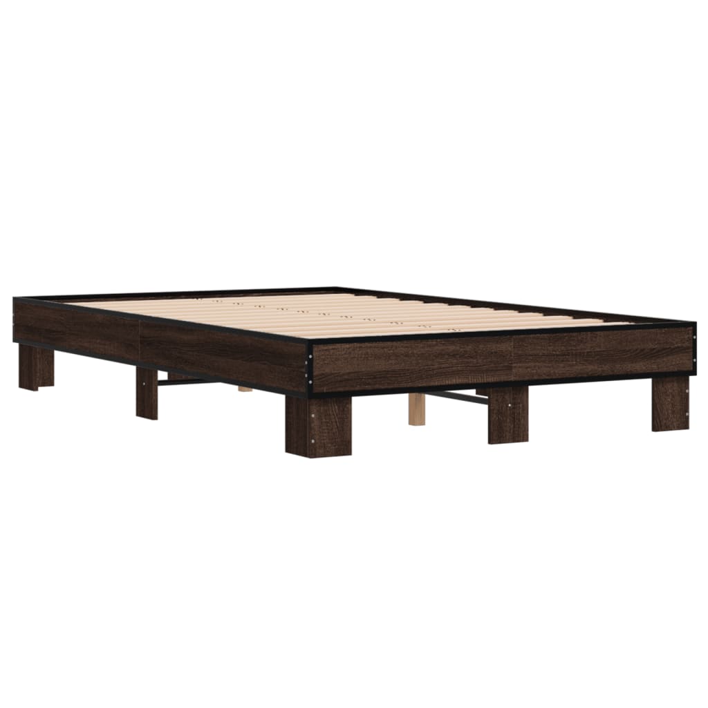 Bed Frame Brown Oak 140x200 cm Engineered Wood and Metal