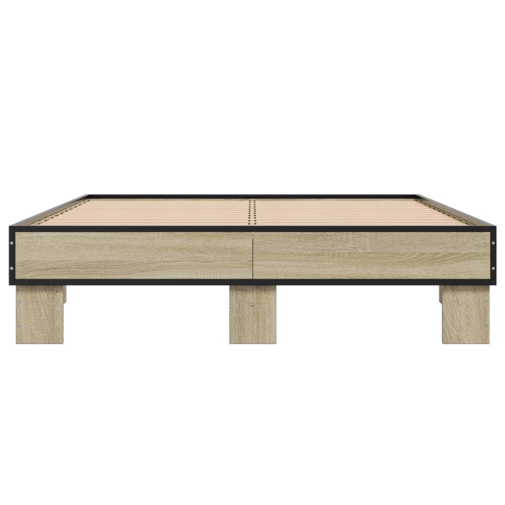 Bed Frame Sonoma Oak 120x200 cm Engineered Wood and Metal