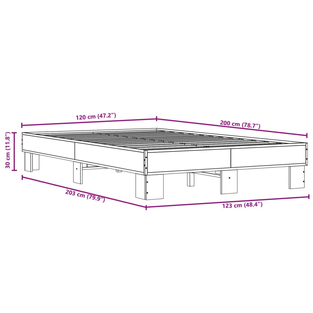 Bed Frame Sonoma Oak 120x200 cm Engineered Wood and Metal