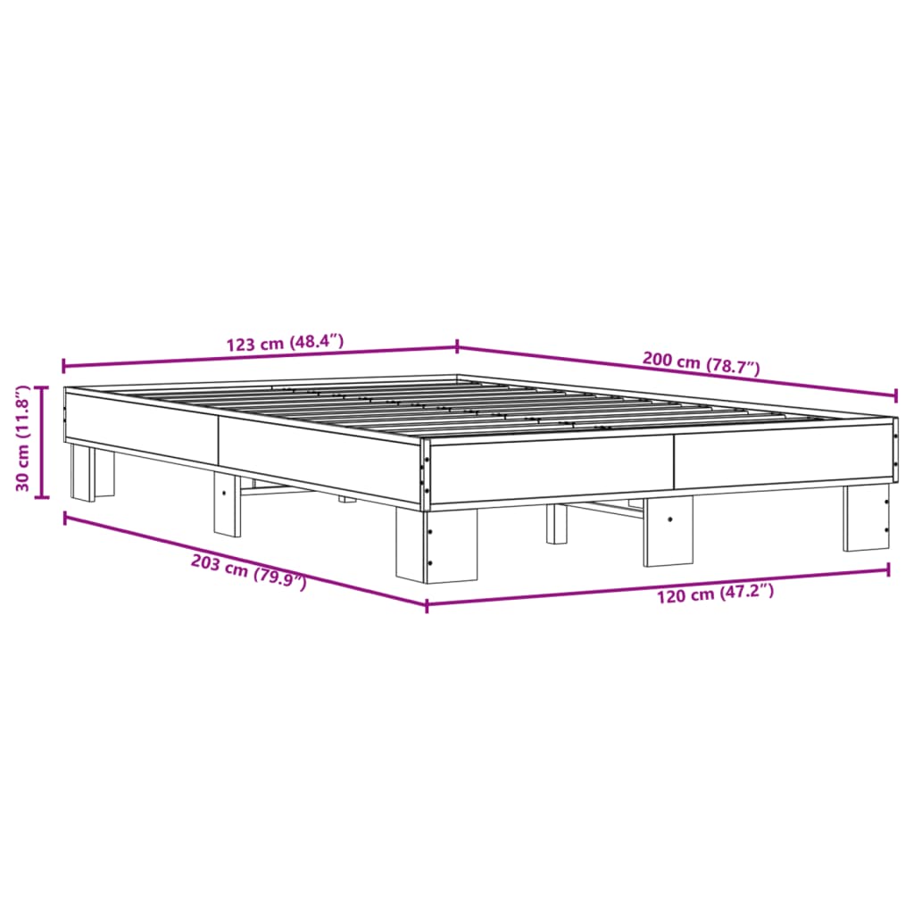 Bed Frame Brown Oak 120x200 cm Engineered Wood and Metal