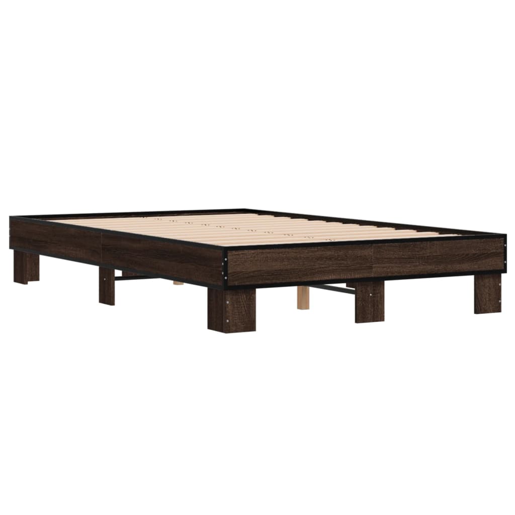 Bed Frame Brown Oak 120x200 cm Engineered Wood and Metal