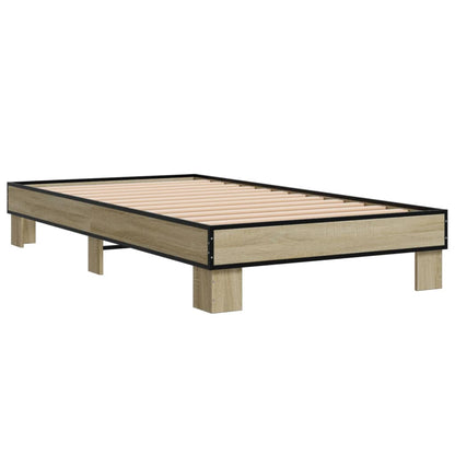 Bed Frame Sonoma Oak 100x200 cm Engineered Wood and Metal