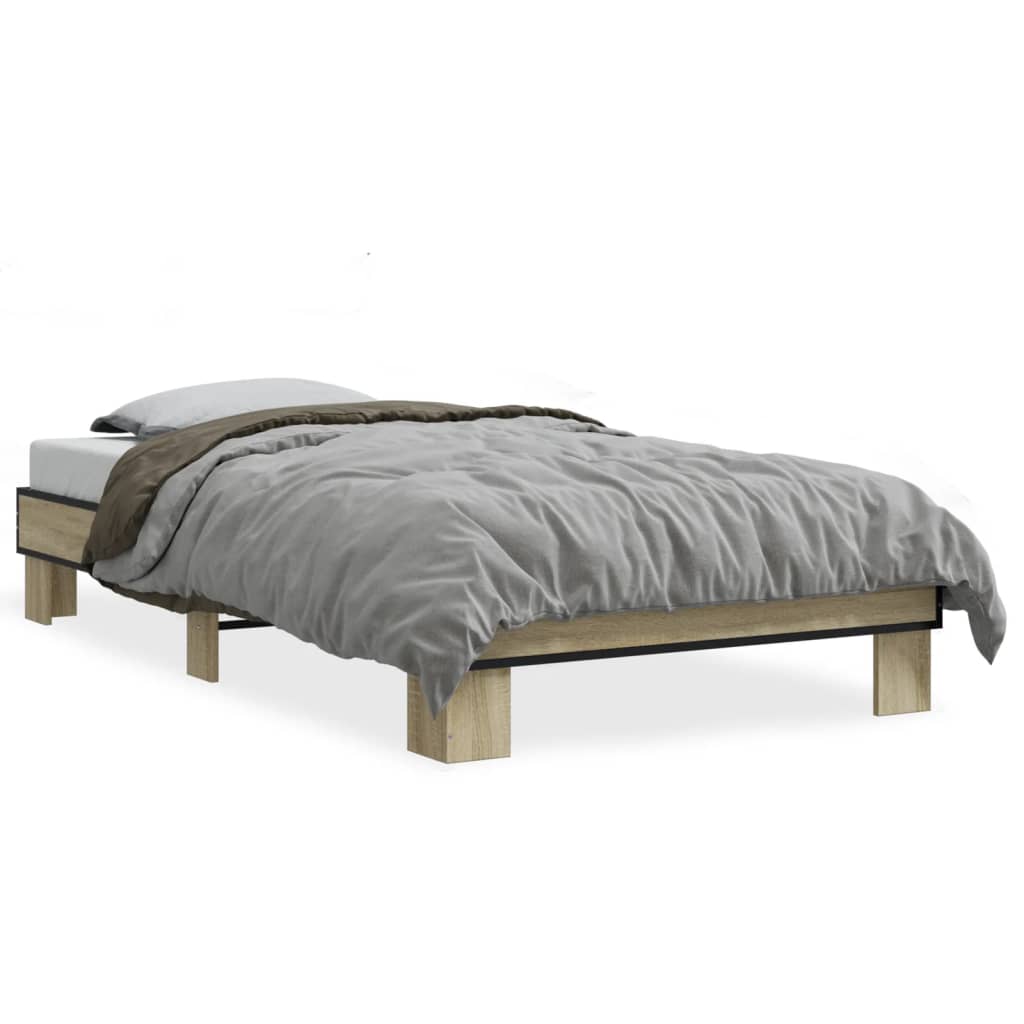 Bed Frame Sonoma Oak 100x200 cm Engineered Wood and Metal