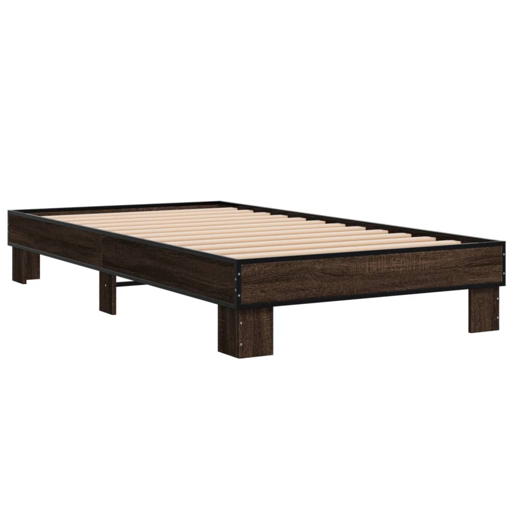 Bed Frame Brown Oak 100x200 cm Engineered Wood and Metal