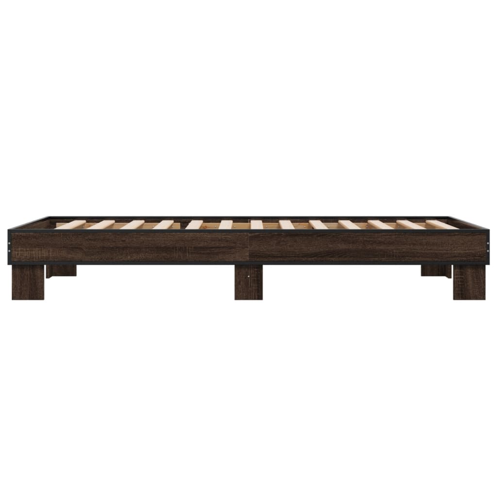 Bed Frame Brown Oak 100x200 cm Engineered Wood and Metal