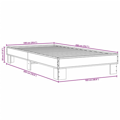 Bed Frame Brown Oak 100x200 cm Engineered Wood and Metal