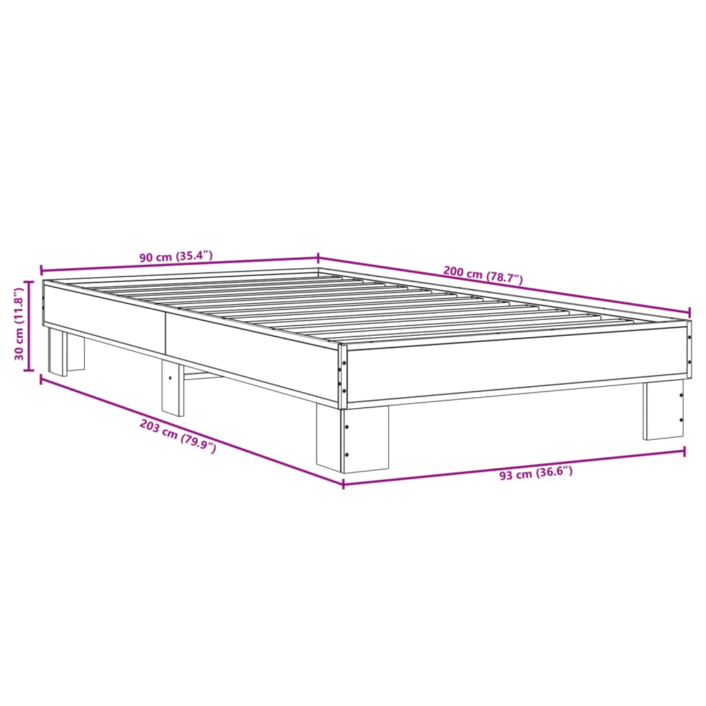 Bed Frame Black 90x200 cm Engineered Wood and Metal