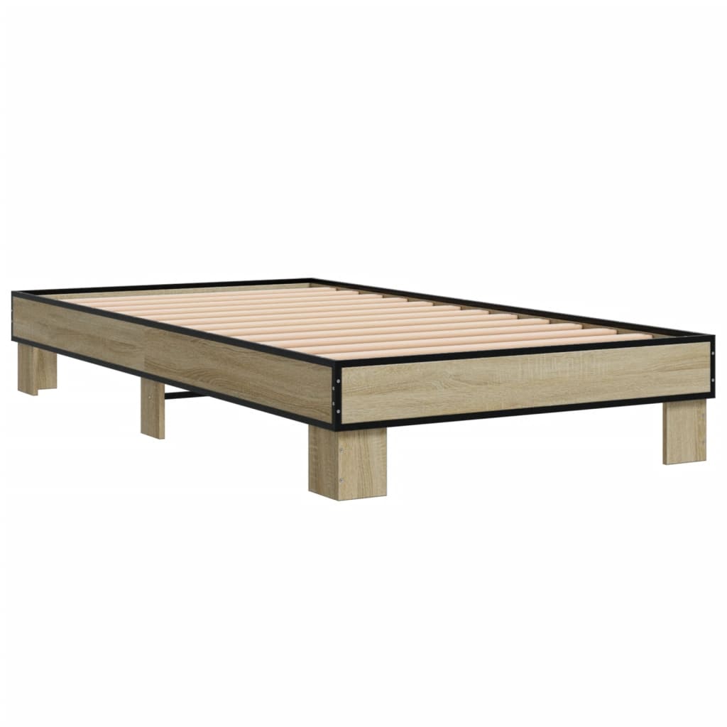 Bed Frame Sonoma Oak 90x200 cm Engineered Wood and Metal