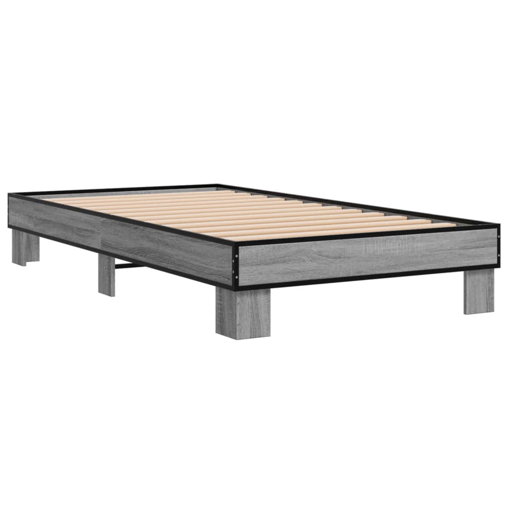 Bed Frame Grey Sonoma 90x200 cm Engineered Wood and Metal