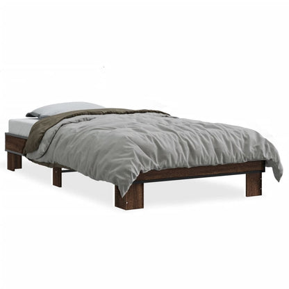 Bed Frame Brown Oak 90x200 cm Engineered Wood and Metal