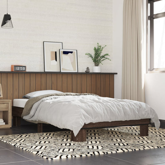 Bed Frame Brown Oak 90x200 cm Engineered Wood and Metal