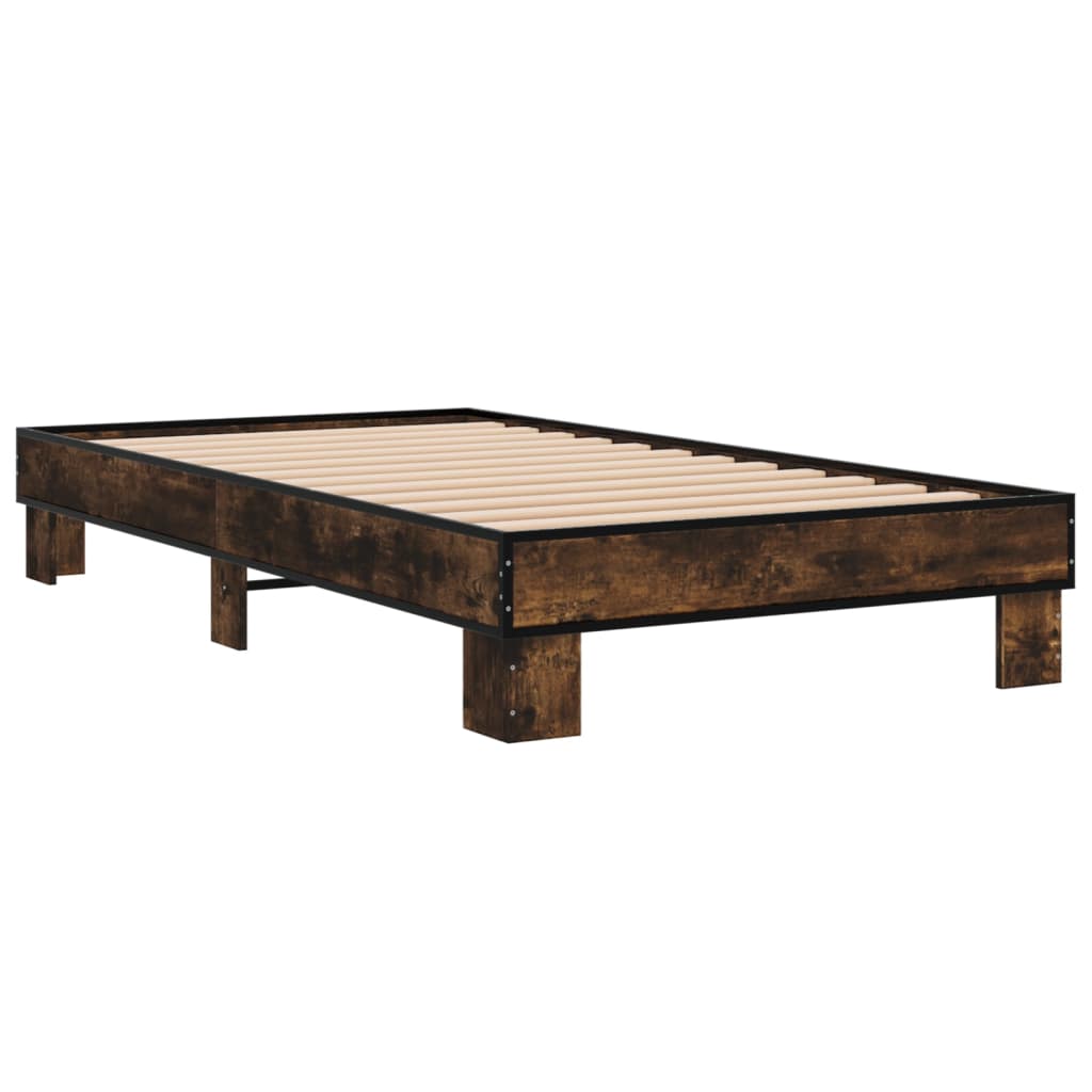 Bed Frame Smoked Oak 75x190 cm Small Single Engineered Wood and Metal