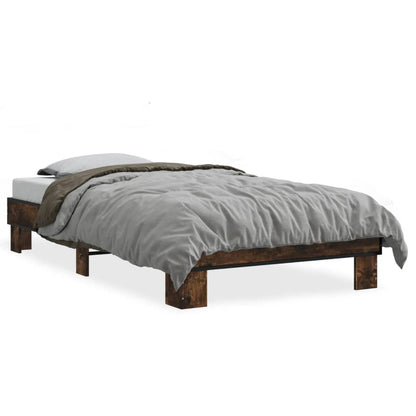 Bed Frame Smoked Oak 75x190 cm Small Single Engineered Wood and Metal