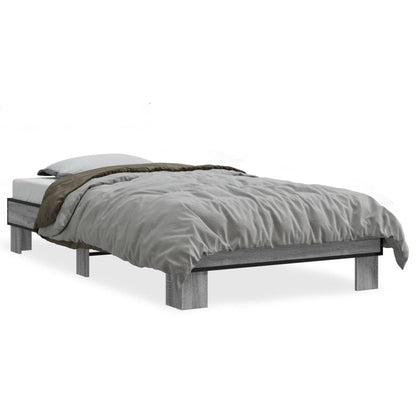 Bed Frame Grey Sonoma 75x190 cm Small Single Engineered Wood and Metal