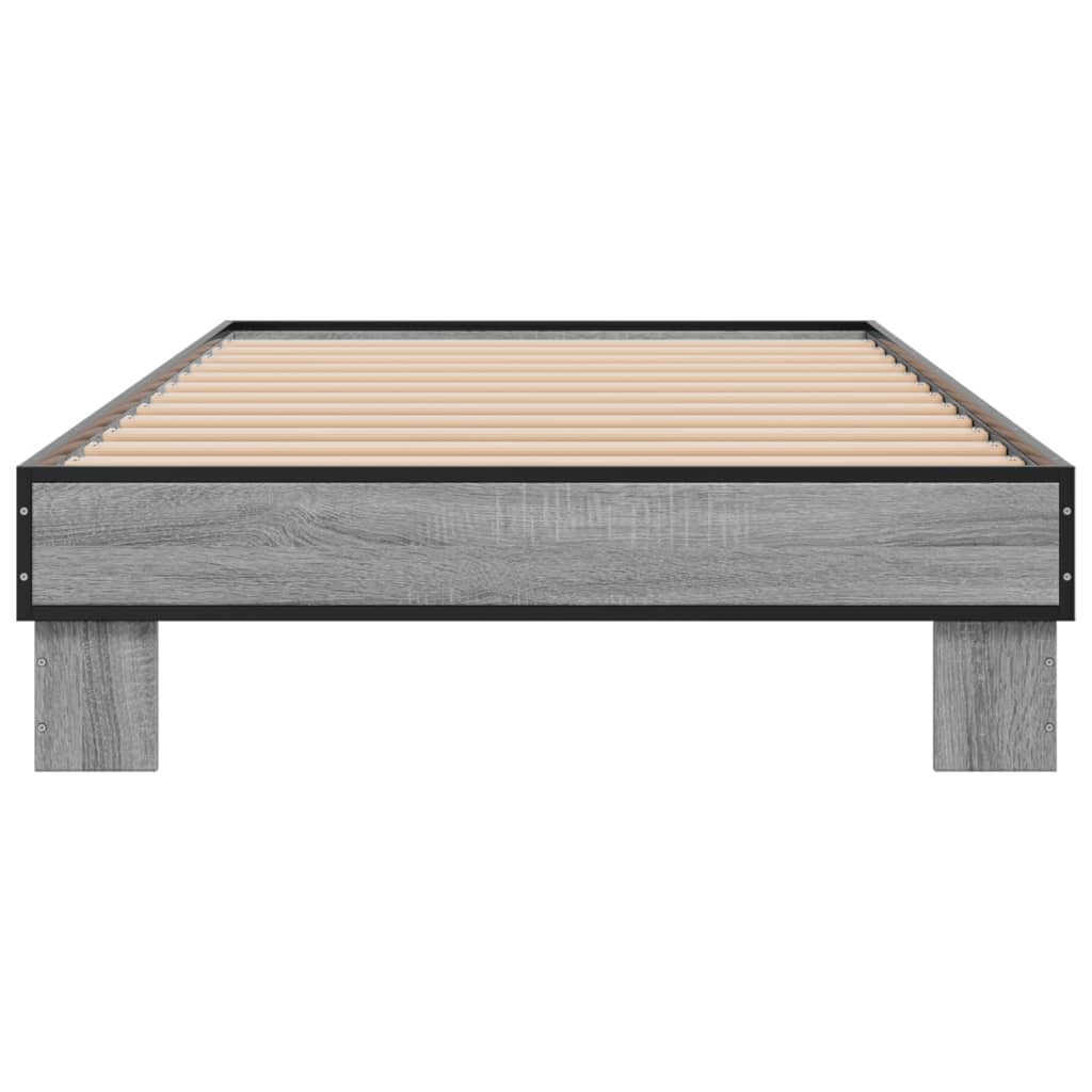 Bed Frame Grey Sonoma 75x190 cm Small Single Engineered Wood and Metal