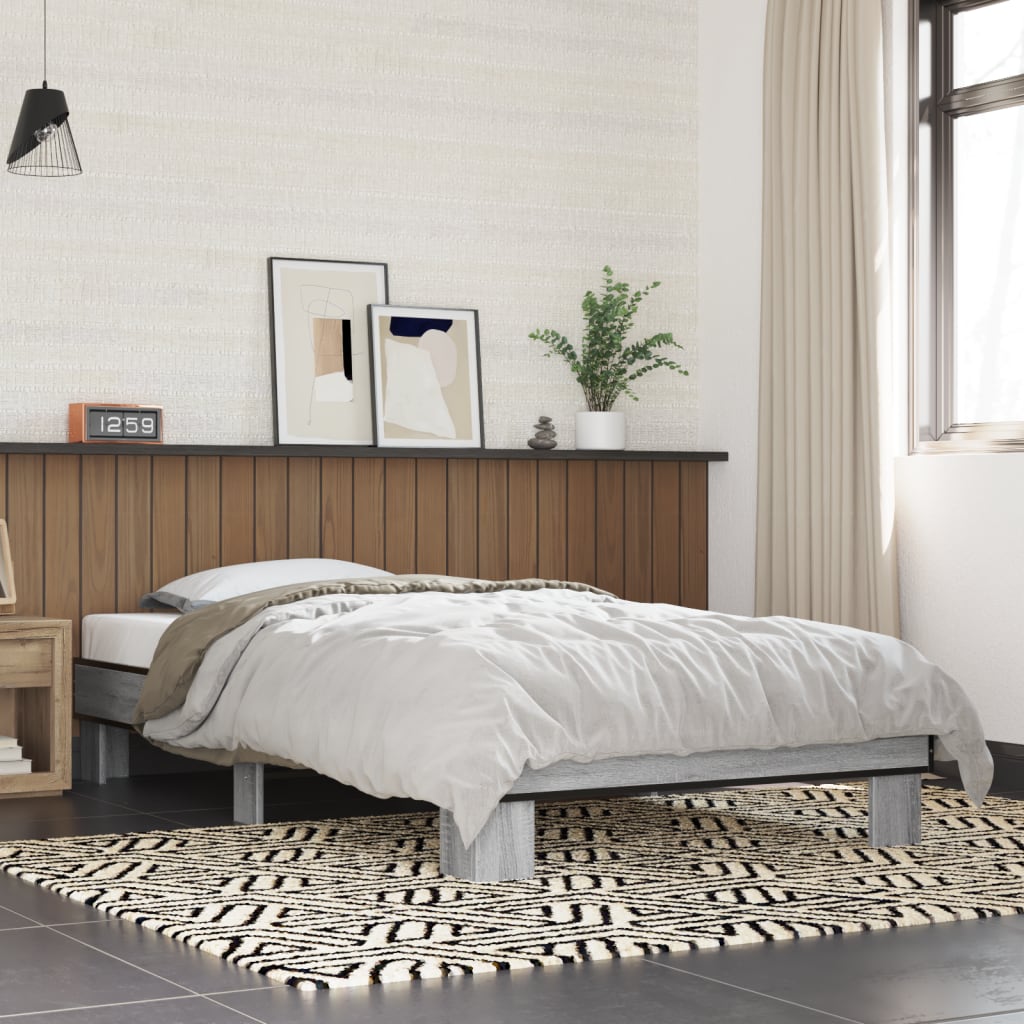 Bed Frame Grey Sonoma 75x190 cm Small Single Engineered Wood and Metal