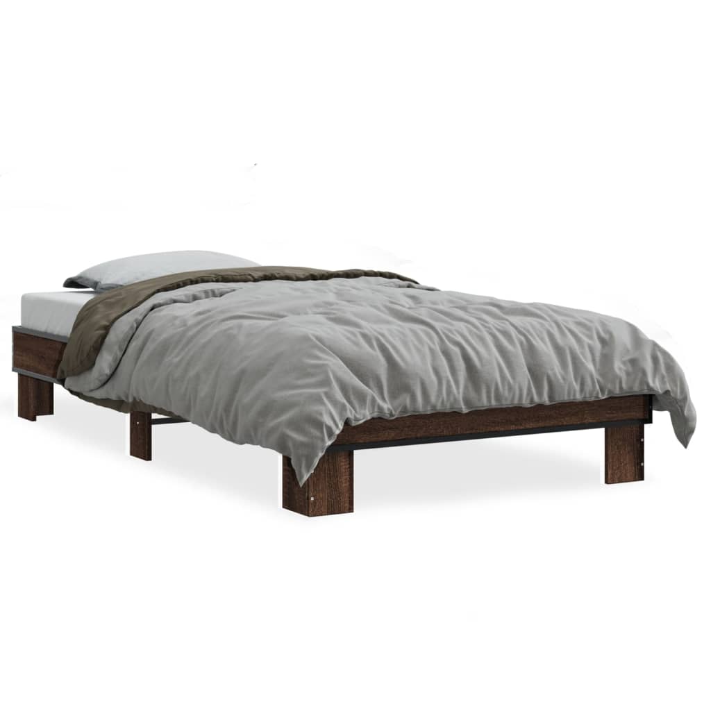 Bed Frame Brown Oak 75x190 cm Small Single Engineered Wood and Metal