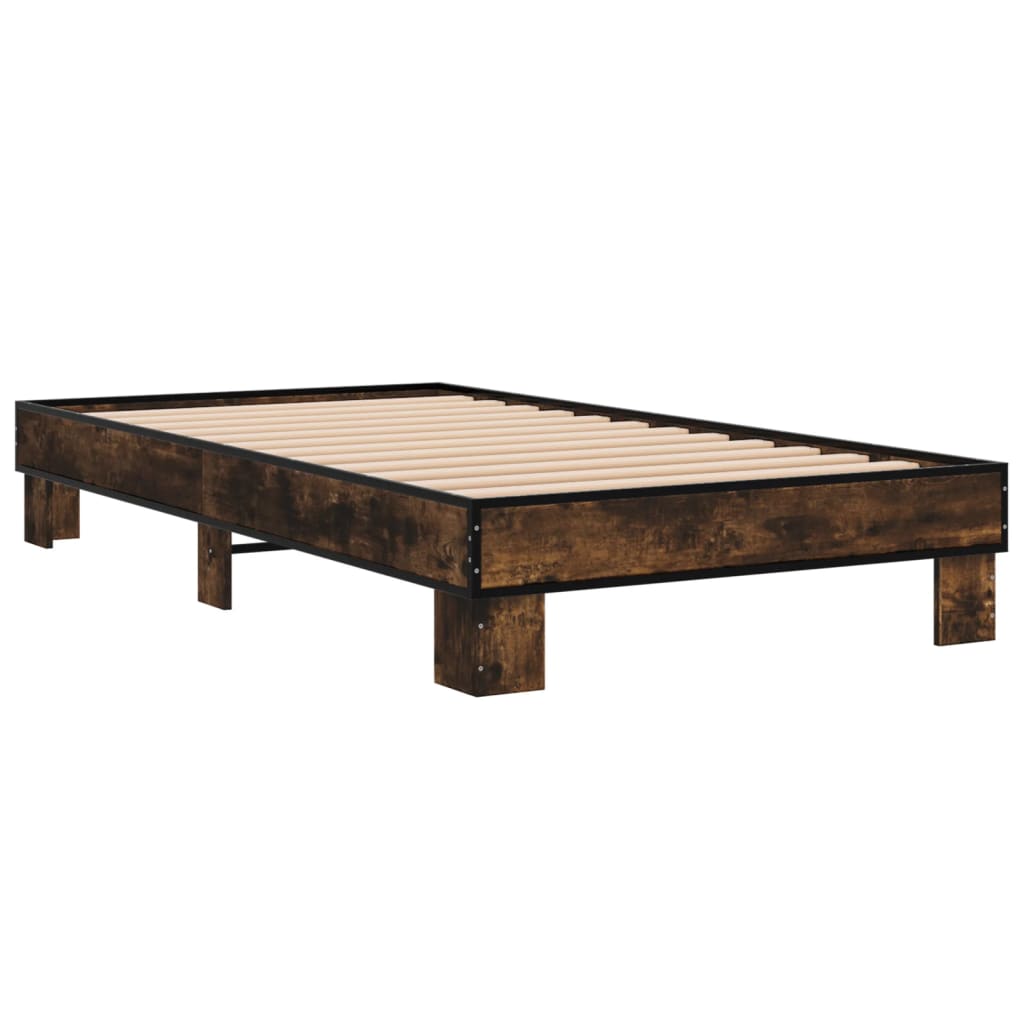 Bed Frame Smoked Oak 90x190 cm Single Engineered Wood and Metal