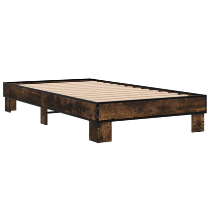 Bed Frame Smoked Oak 90x190 cm Single Engineered Wood and Metal