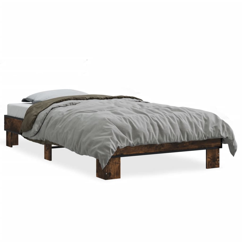 Bed Frame Smoked Oak 90x190 cm Single Engineered Wood and Metal