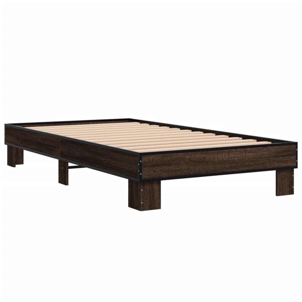 Bed Frame Brown Oak 90x190 cm Single Engineered Wood and Metal