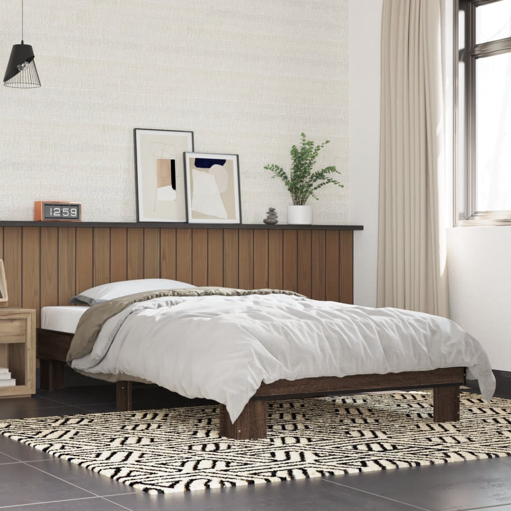 Bed Frame Brown Oak 90x190 cm Single Engineered Wood and Metal