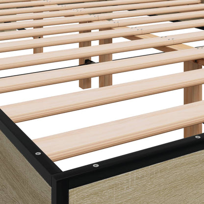 Bed Frame Sonoma Oak 120x190 cm Small Double Engineered Wood and Metal