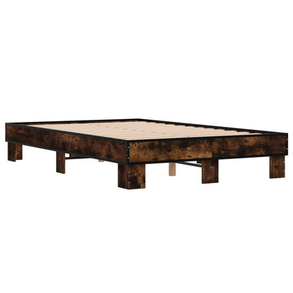 Bed Frame Smoked Oak 120x190 cm Small Double Engineered Wood and Metal