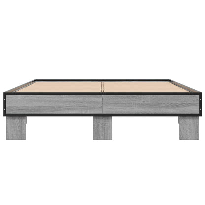 Bed Frame Grey Sonoma 120x190 cm Small Double Engineered Wood and Metal