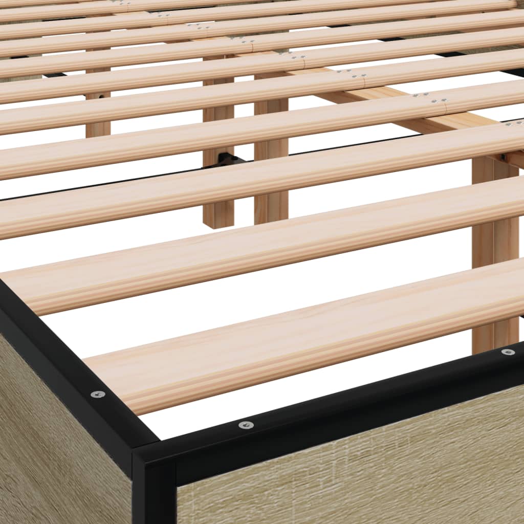 Bed Frame Sonoma Oak 135x190 cm Double Engineered Wood and Metal