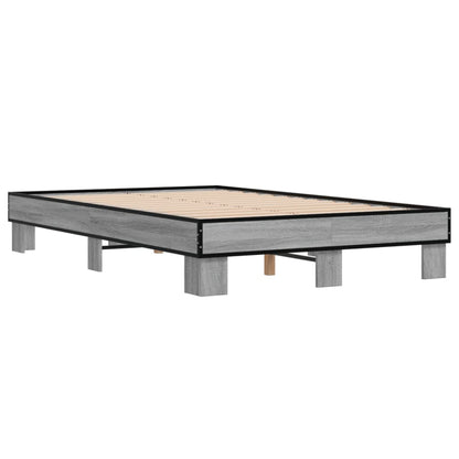 Bed Frame Grey Sonoma 135x190 cm Double Engineered Wood and Metal